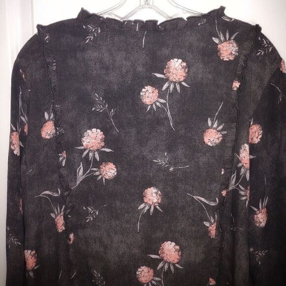 Caslon Black Dress Pink Floral Print LS Scoop Tie Ruffle Accents Drop Waist S - Picture 11 of 13